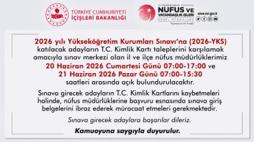 Kilis’te YKS Adaylarına Nüfus Müdürlüğü Desteği
