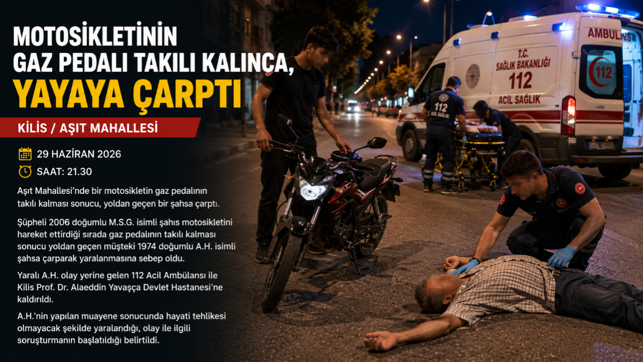 Motosikletinin Gaz Pedalı Takılı Kalınca, Yayaya Çarptı